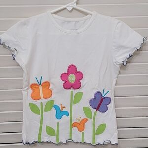 Cotton Resources Spring Flowers Butterflies Embroidered Tee Size 3T